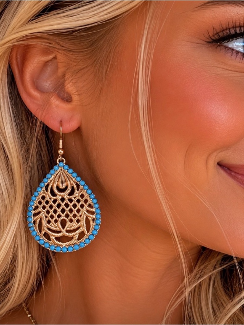 Forever 21 Gold and Blue Teardrop Earrings